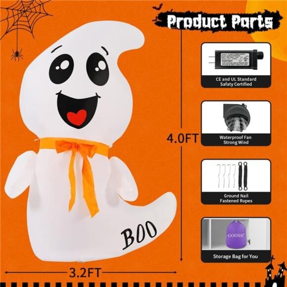 4 FT Halloween Inflatable Cute Ghost Outdoor Decorations Blow Up Yard - Picture 2 of 7